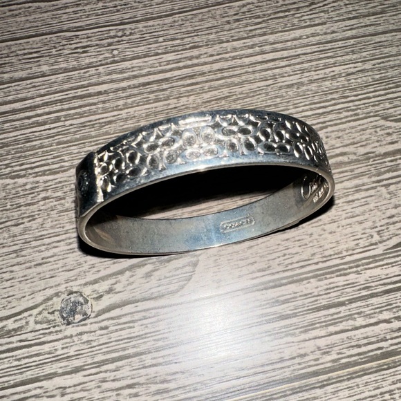 COACH Silver Bangle Bracelet with Signature Classic “C” Logo Print. - Picture 7 of 12